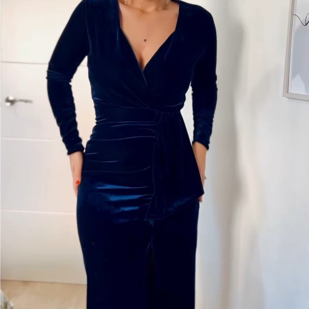 ZARA RUCHED VELVET MIDI DRESS - Picture 4 of 12